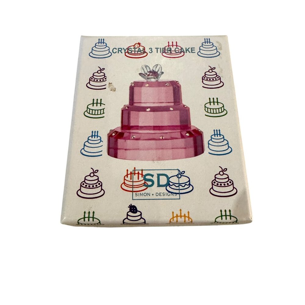 New in Box Simon Design Decorative Pink Crystal 3 Tier Cake with Blue Fl… - Picture 7 of 8